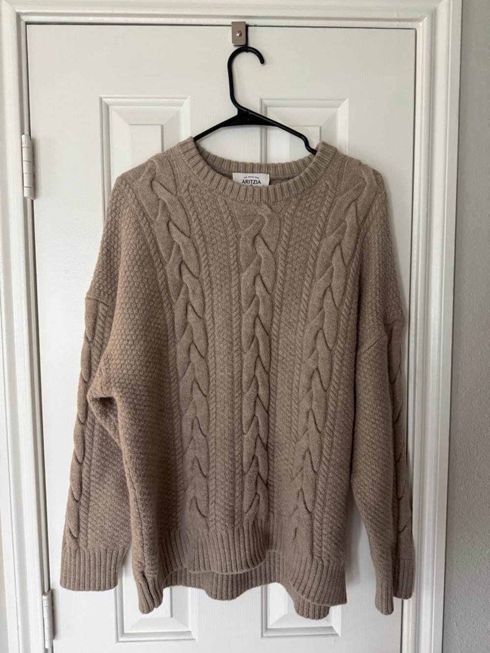 Aritzia Cable Knit Pullover in Taupe Beige